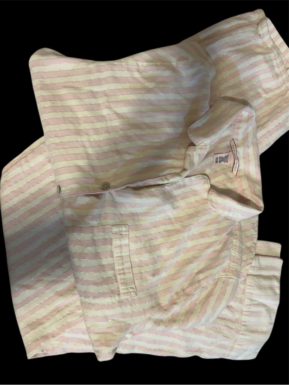 Victoria's Secret Pink and Cream Striped Pajamas with Metallic Thread